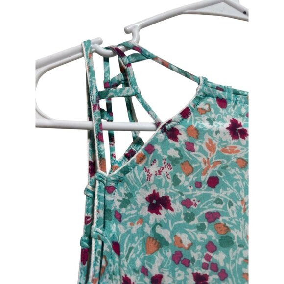 Poupette St.Barth Floral Midi Dress Women Small Aqua Elastic Waist Tassel Resort - Picture 13 of 16